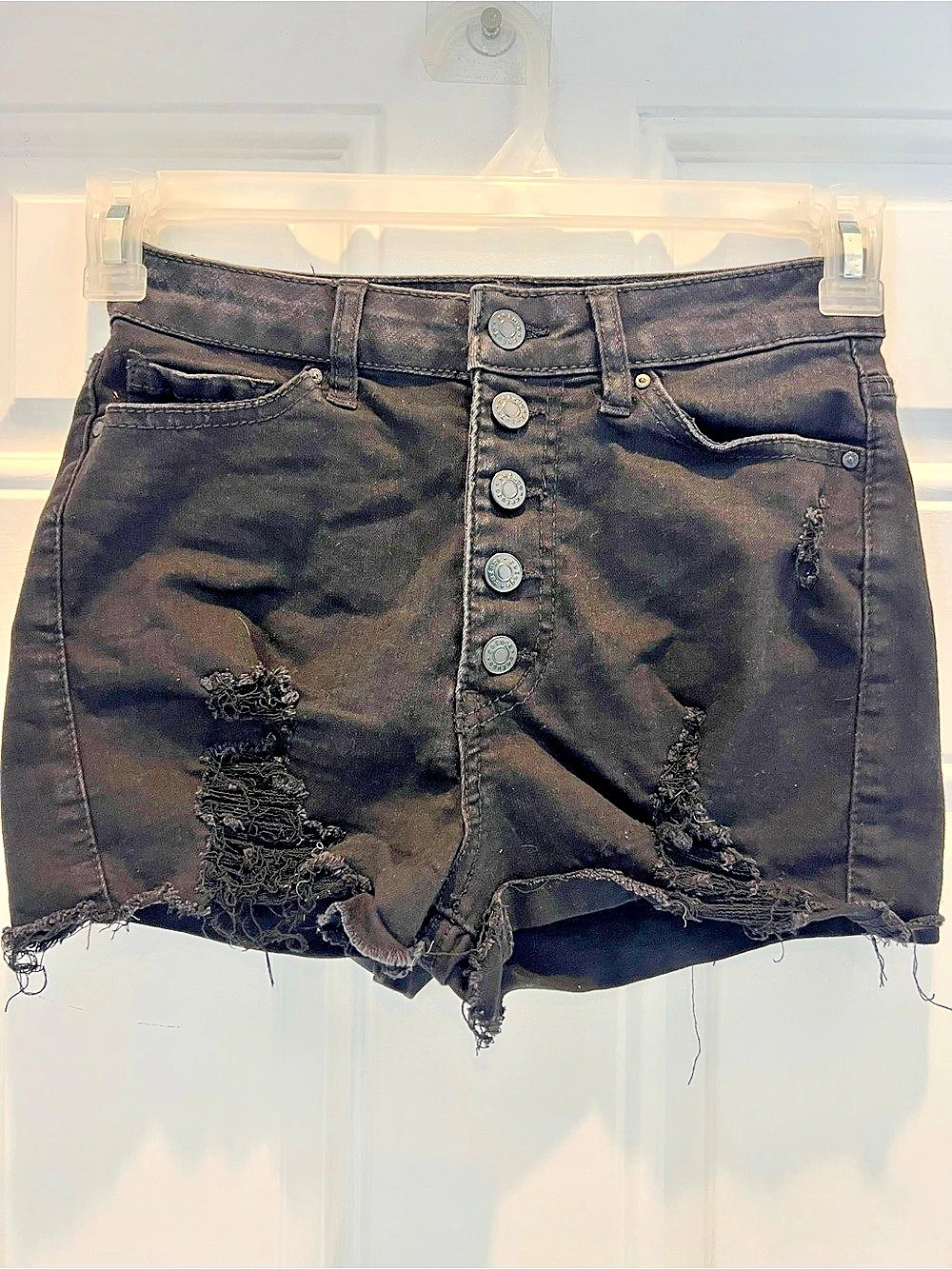 Refuge Denim Women's Juniors Size 3 Cut Off Shorts Black Button Distressed #1002